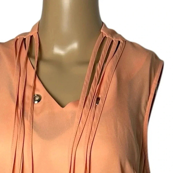 LADY DUTCH HIGH SOCIETY sleeveless peach blouse , sz SM and LG . Long fringes - Picture 3 of 16